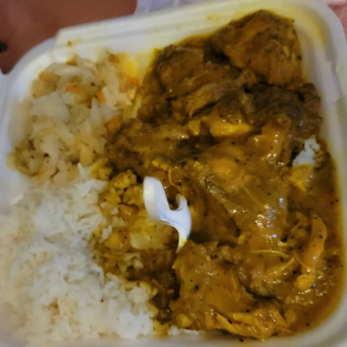 Curry Chicken White Rice and Cabbage