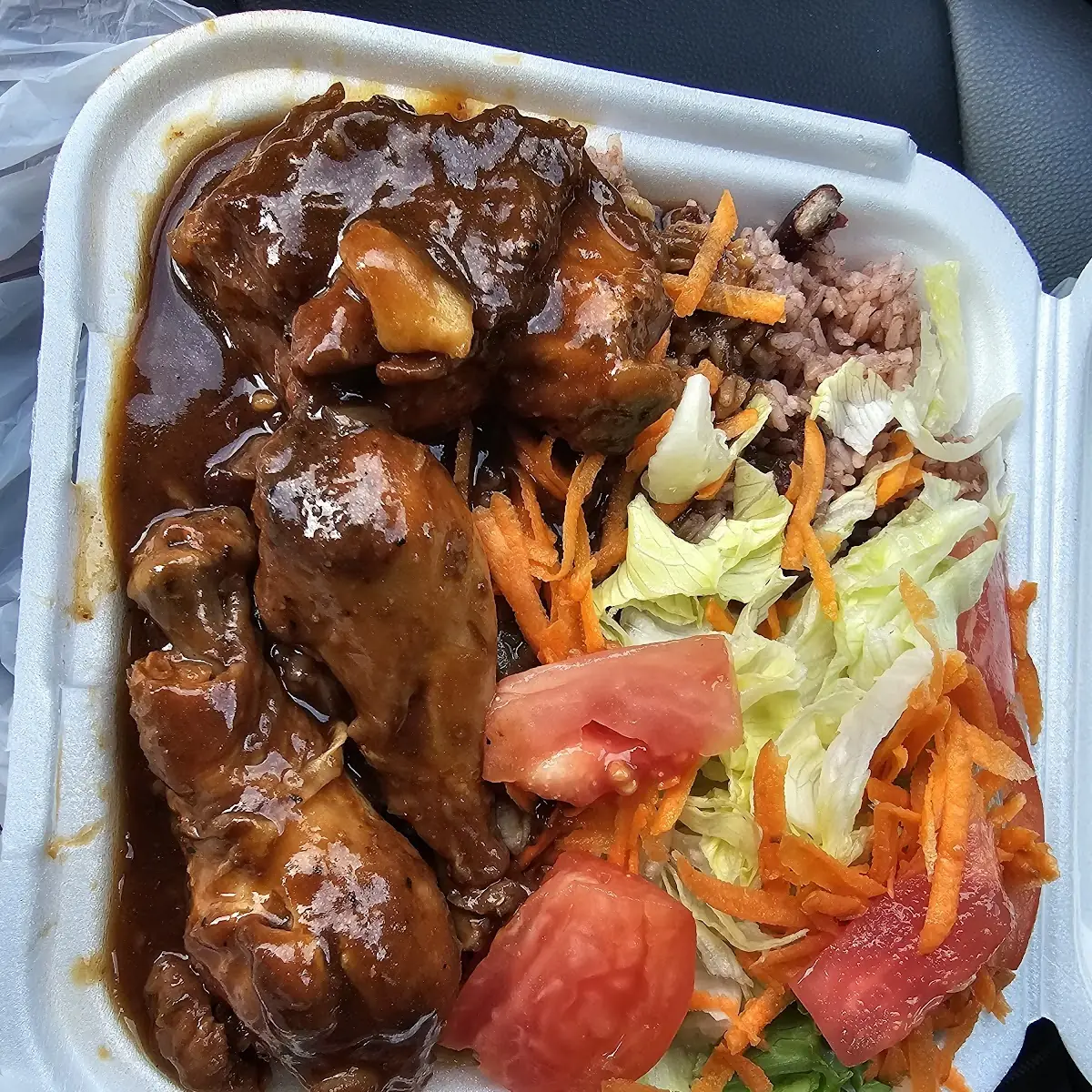 Stew Chicken with Rice and Beans Salad