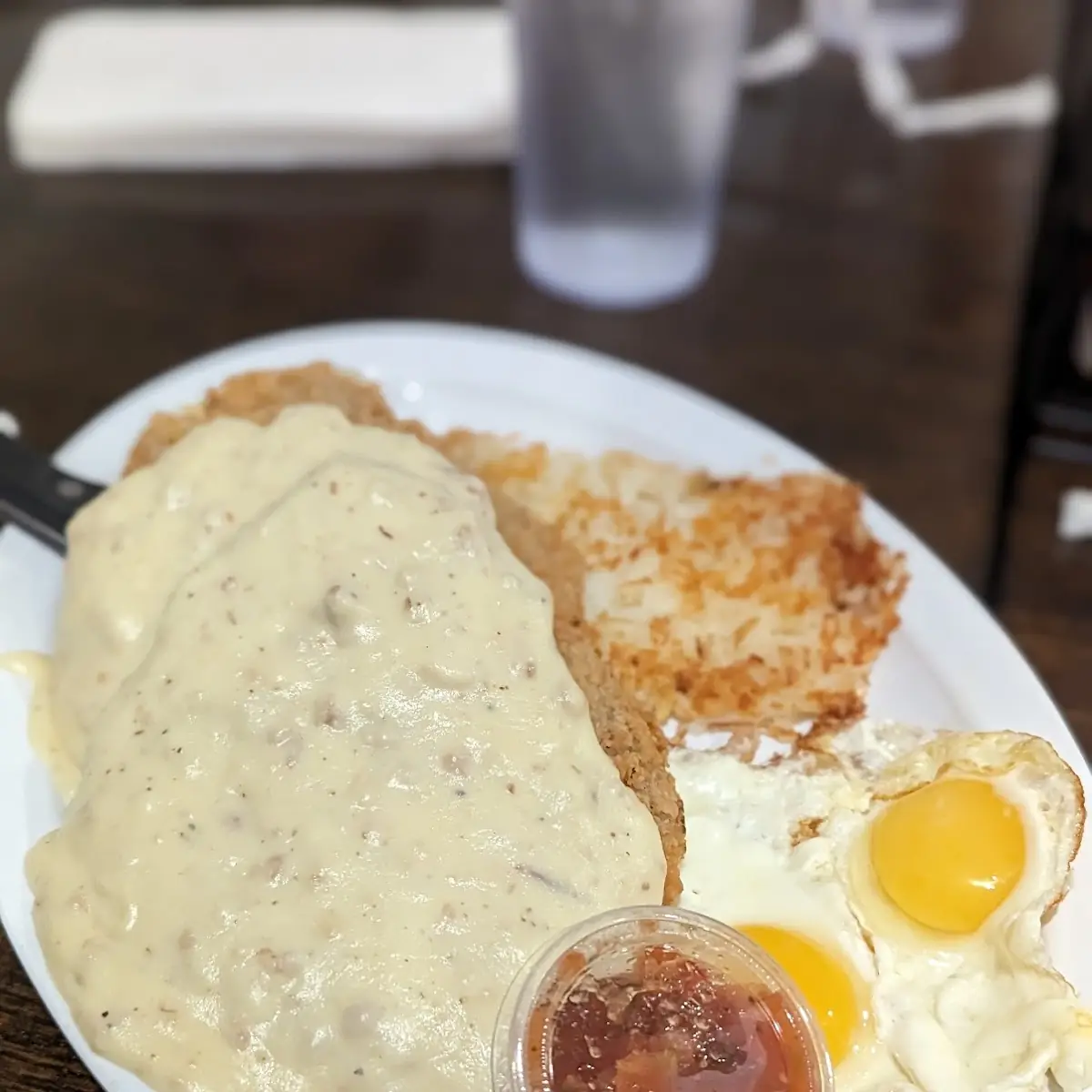 Chicken Fried Steak and Eggs with Hashbrowns