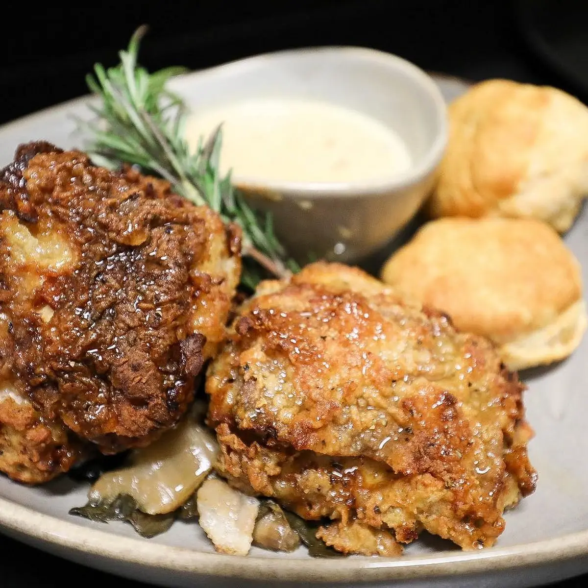 Tupelo Fried Chicken with Bisuits and Greens