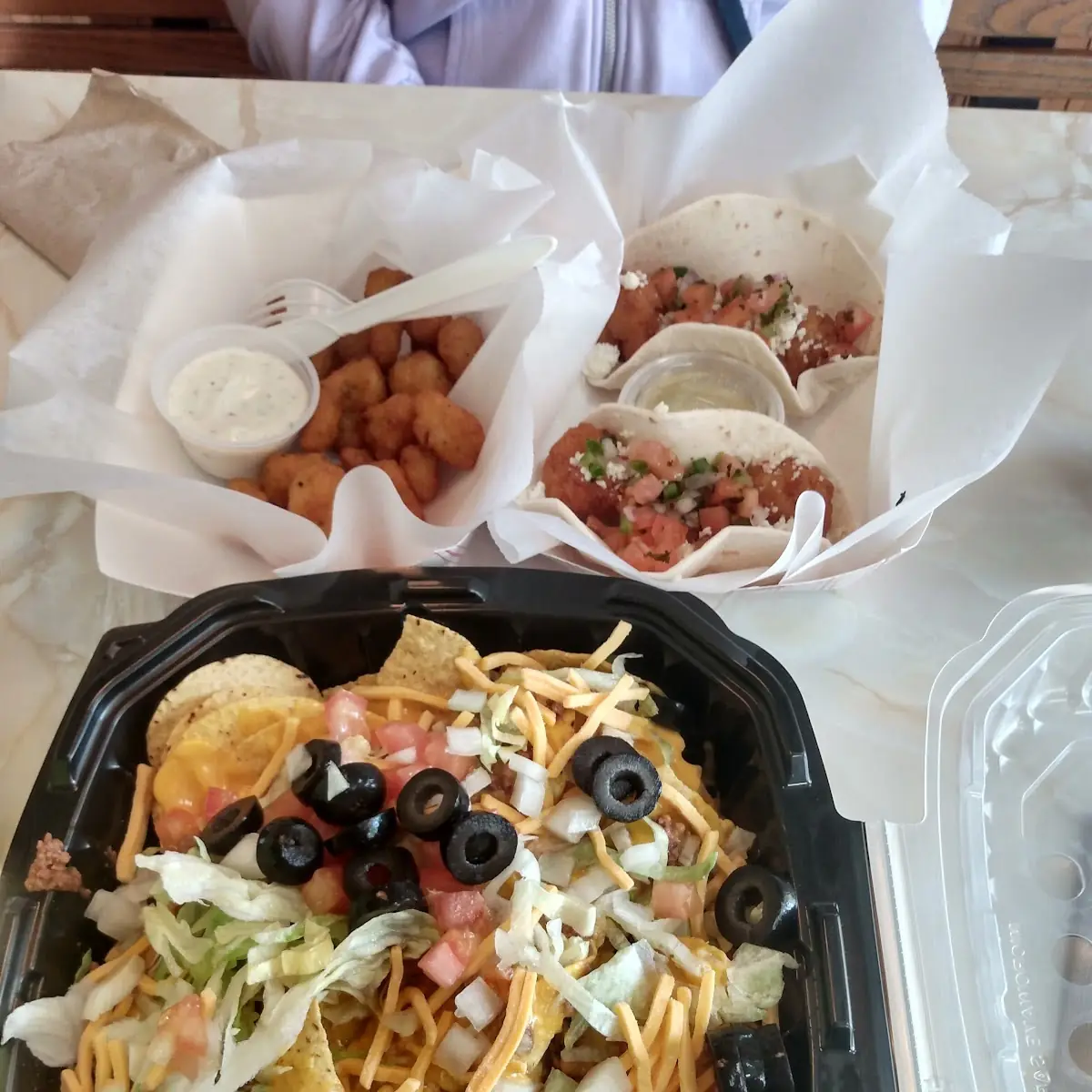 Loaded Nachos and Shrimp Tacos