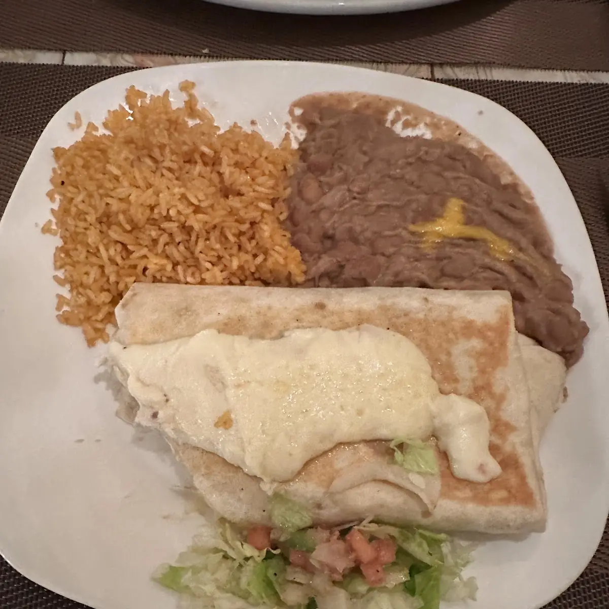 Bean Burrito Dinner with Rice and Beans