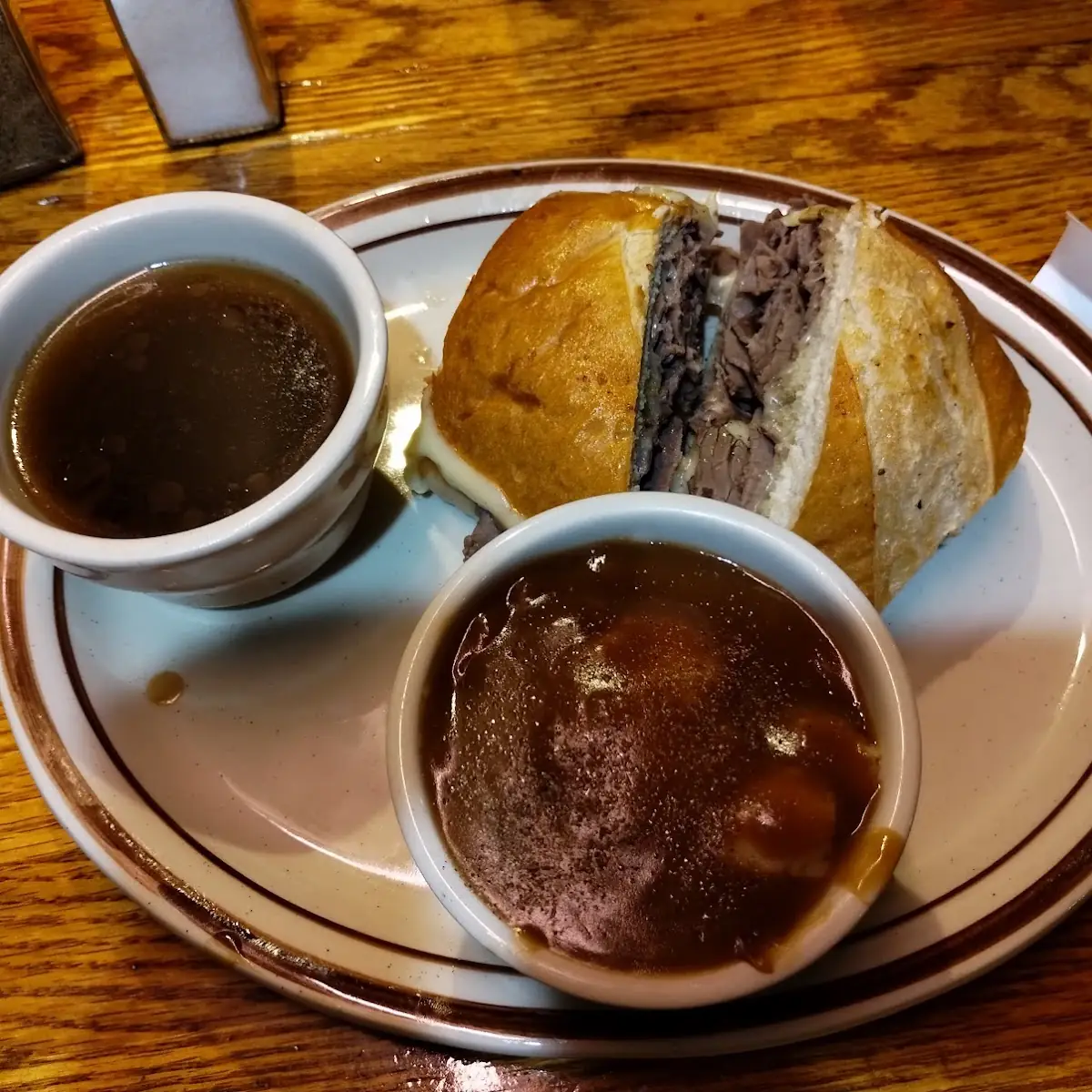French Dip Sandwich and Mashed Potatoes with Gravy
