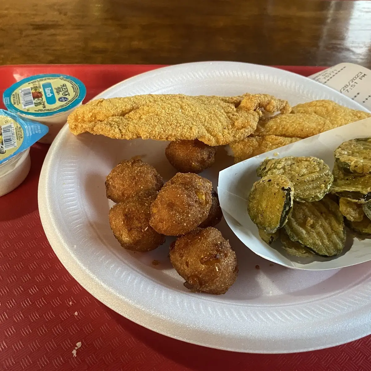Catfish Dinner with Fried Pickles