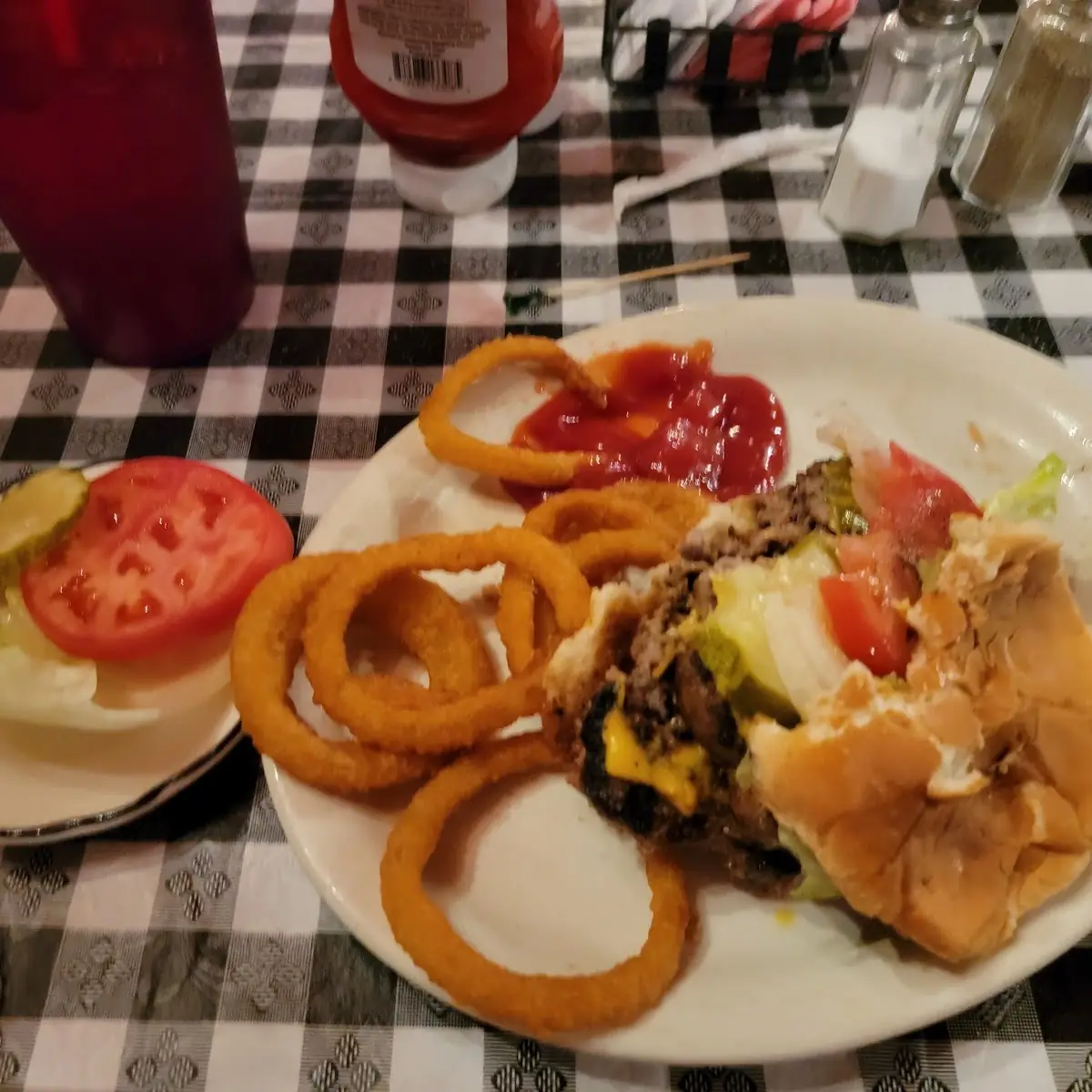 Bison Burger with Onion Rings