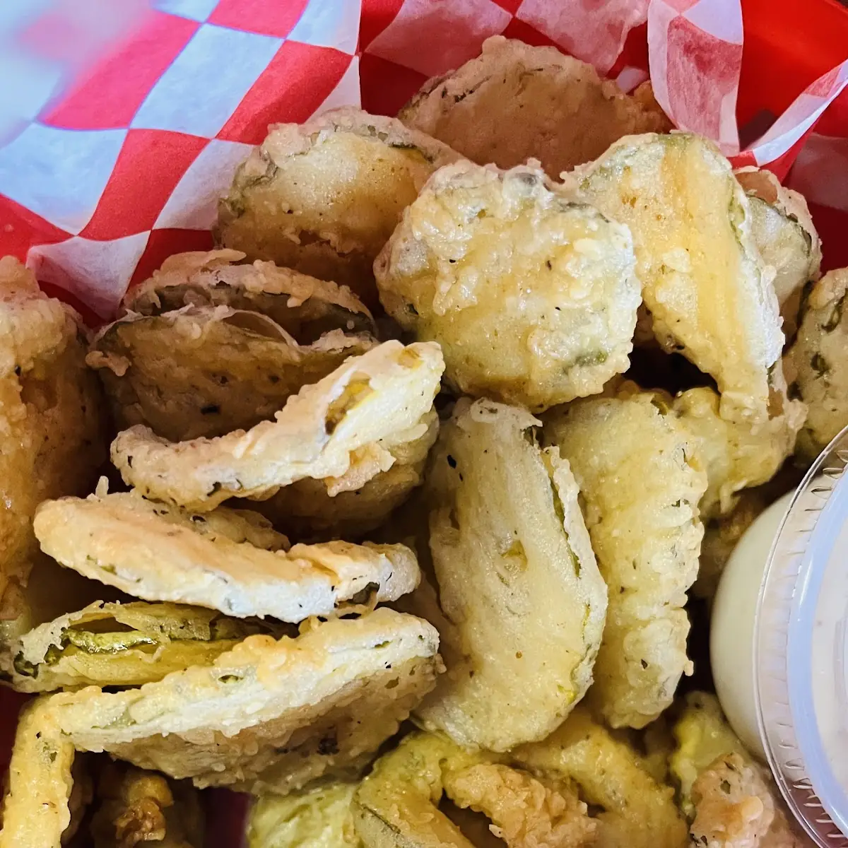 Cheese Burger and Fried Pickles