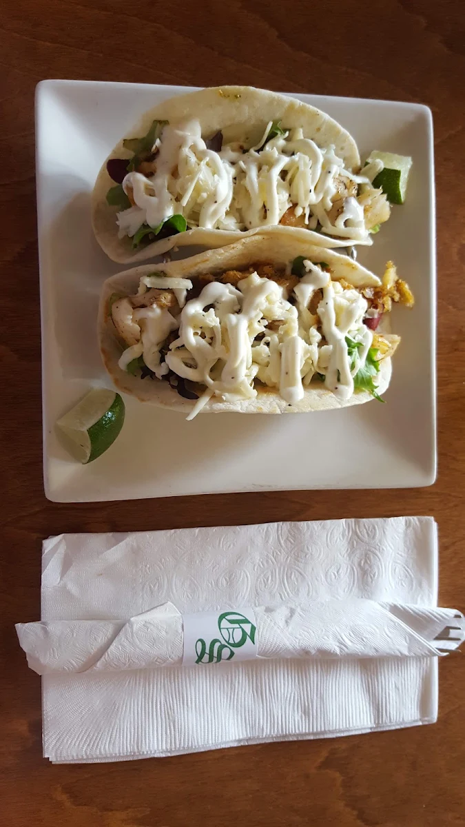 Blackened Cod Tacos, Green Sleeves