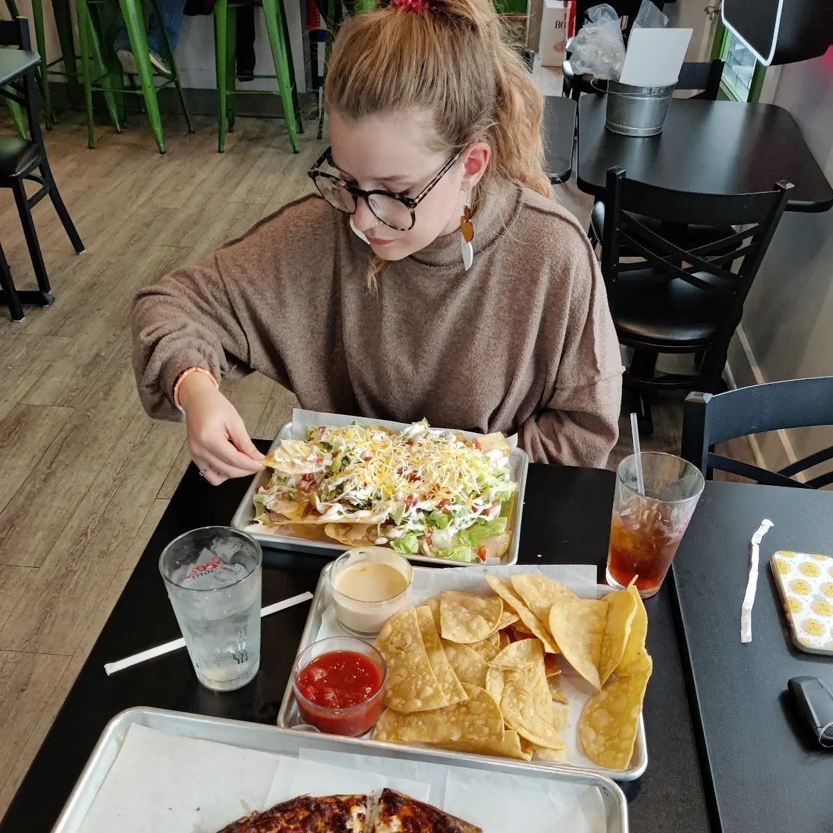 Meat Pizza Chips and Queso and Vegetable Nachos