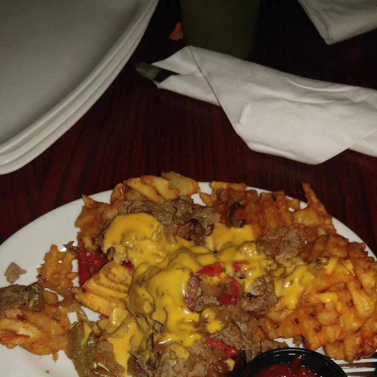 Cheese Steak Waffle Fries with Cheese