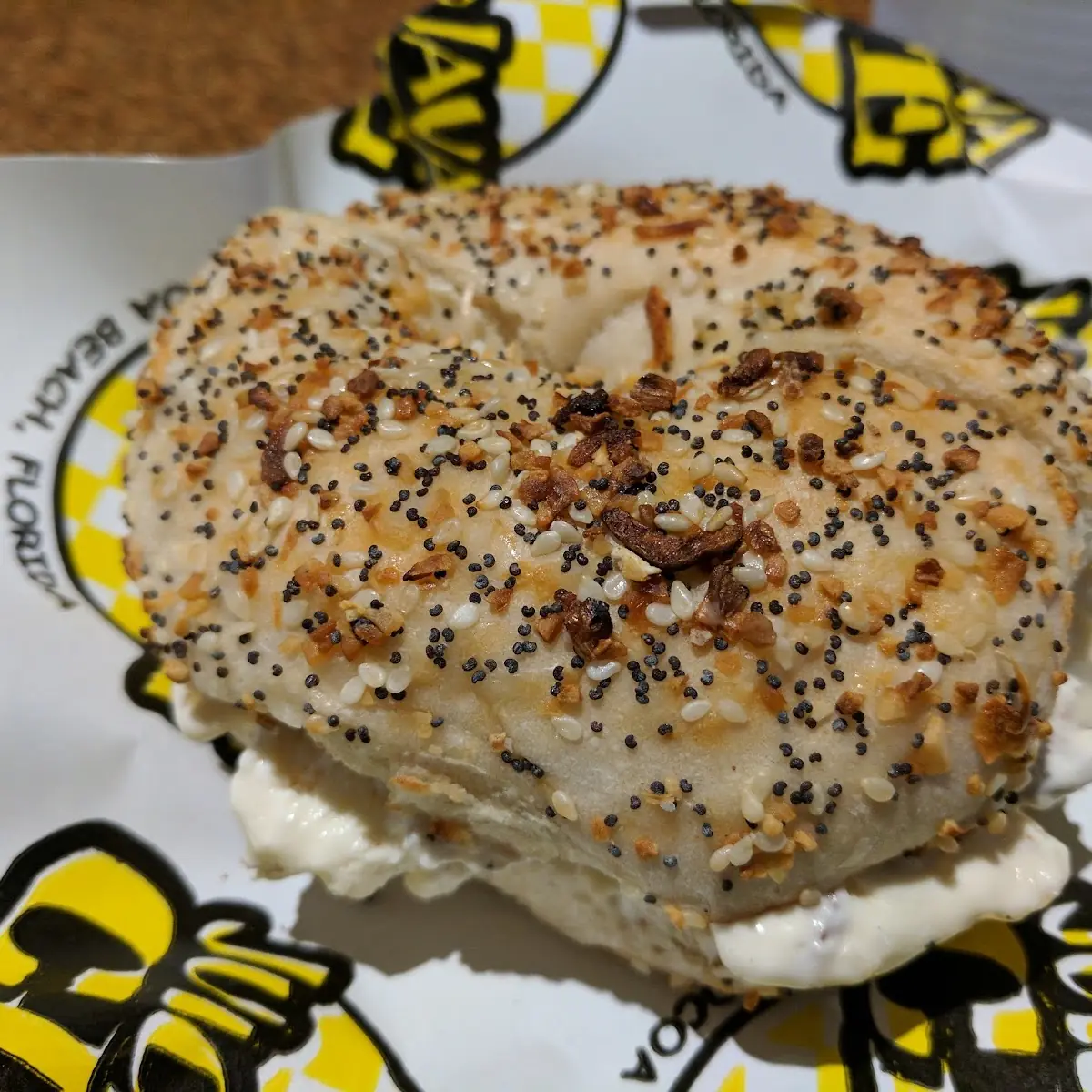 Everything Bagel with Honey Almond Cream Cheese