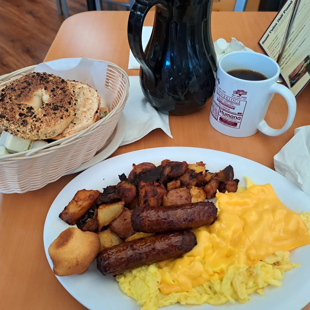 Scrambled Eggs Sausage Links Potatoes Toast