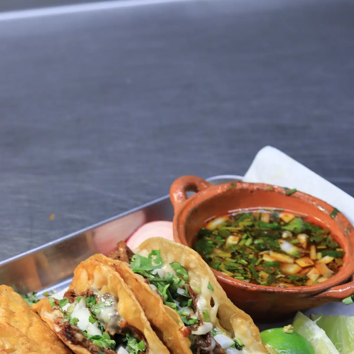 Birria Tacos with Cheese and Consome
