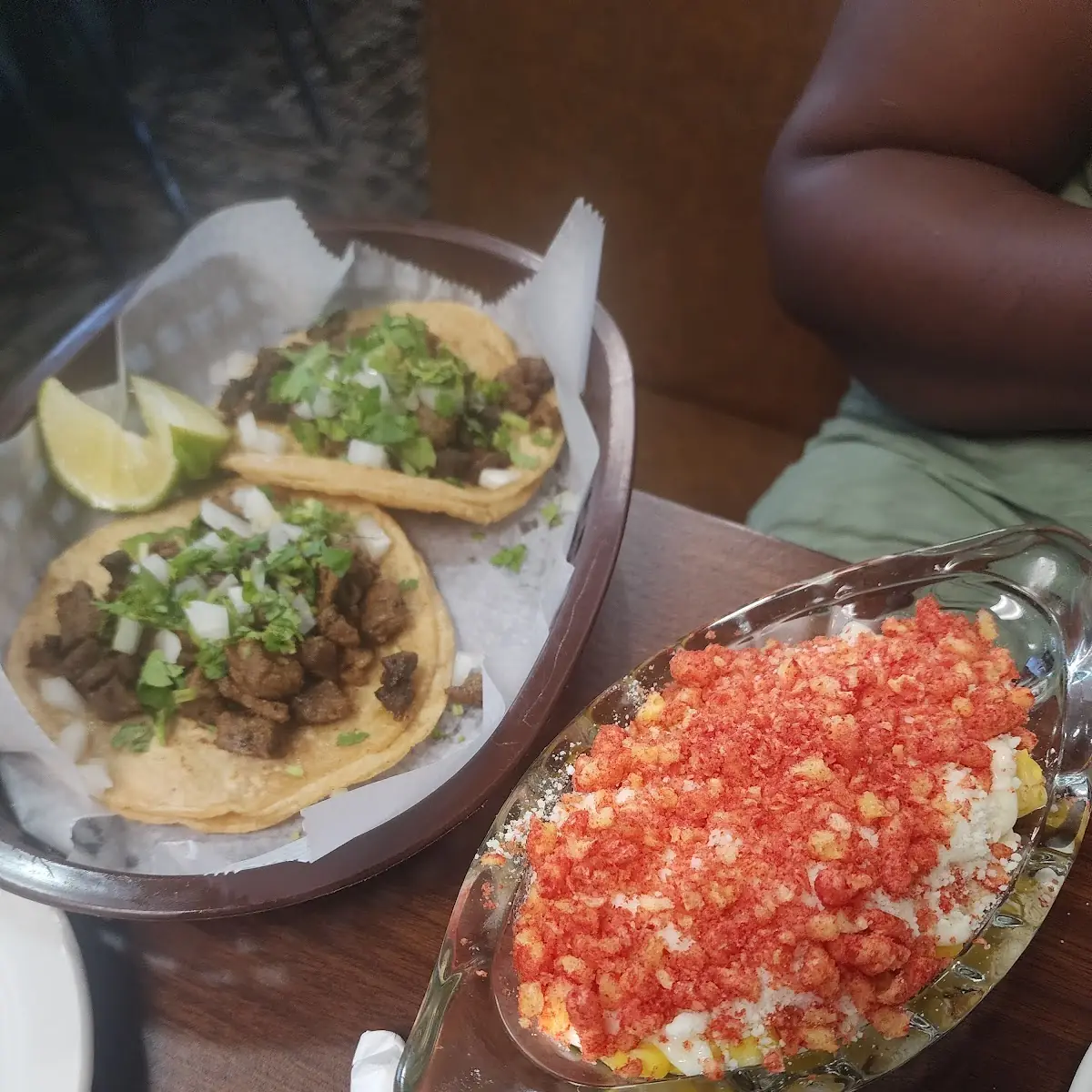 Hot Cheeto Elote and Steak Tacos