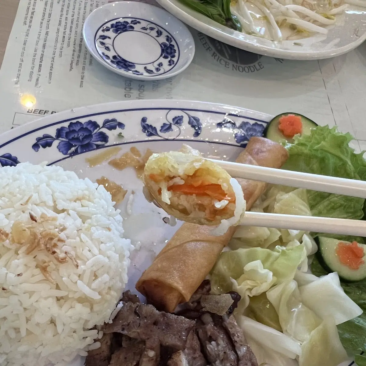 Rice Egg Rolls and Grilled Pork Dish