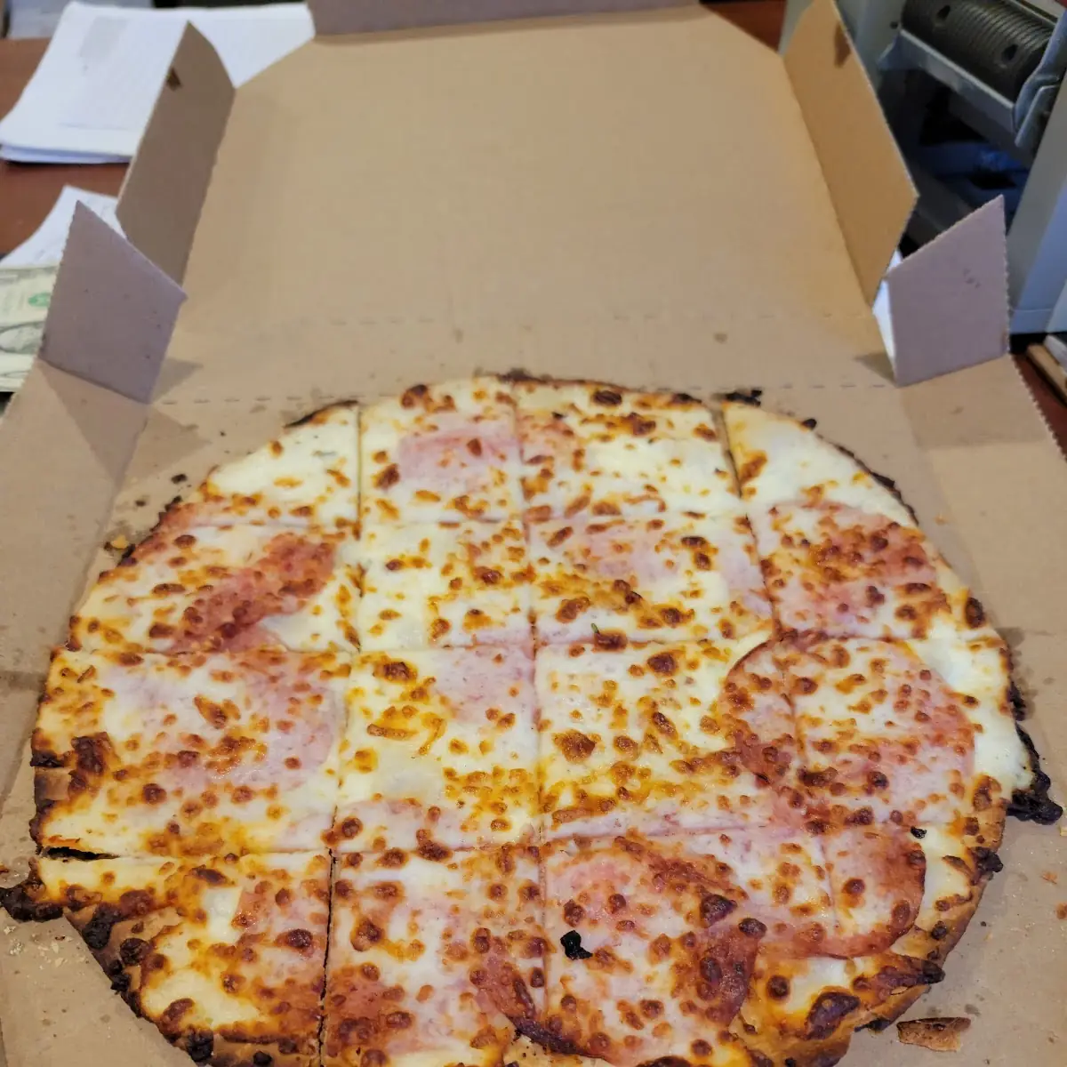 Thin Pizza Salami Alfredo Sauce Cheese Medium
