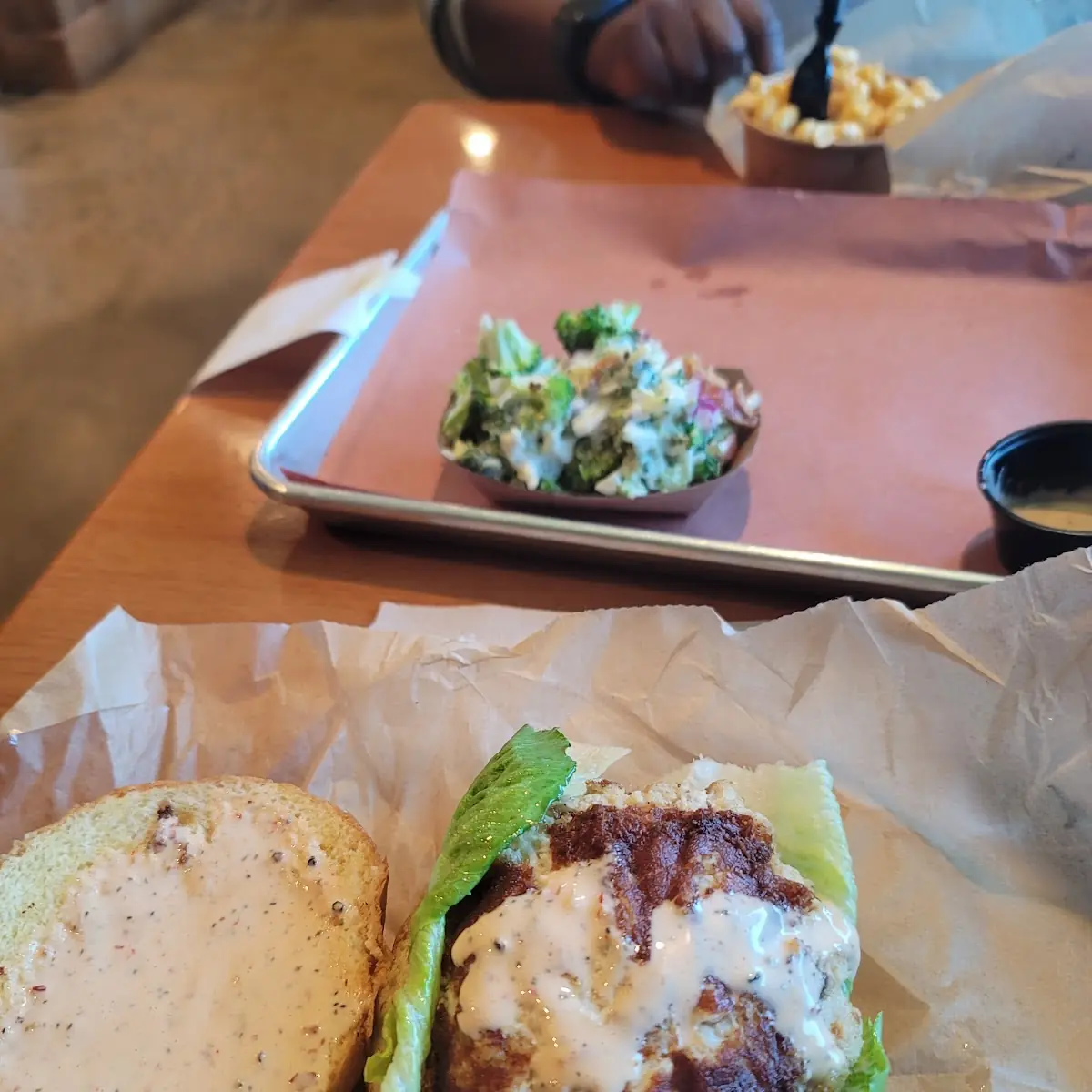 Crab Cake Sandwich Cubano with Broccoli Salad