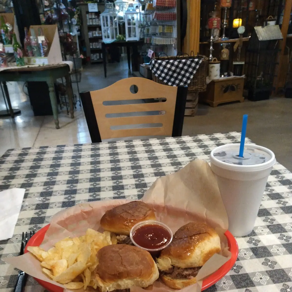 Mini Pulled Pork Sliders Potato Chips and Diet Coke
