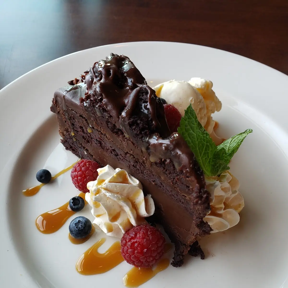 Brownie with Ice Cream Plate Fresh Fruit