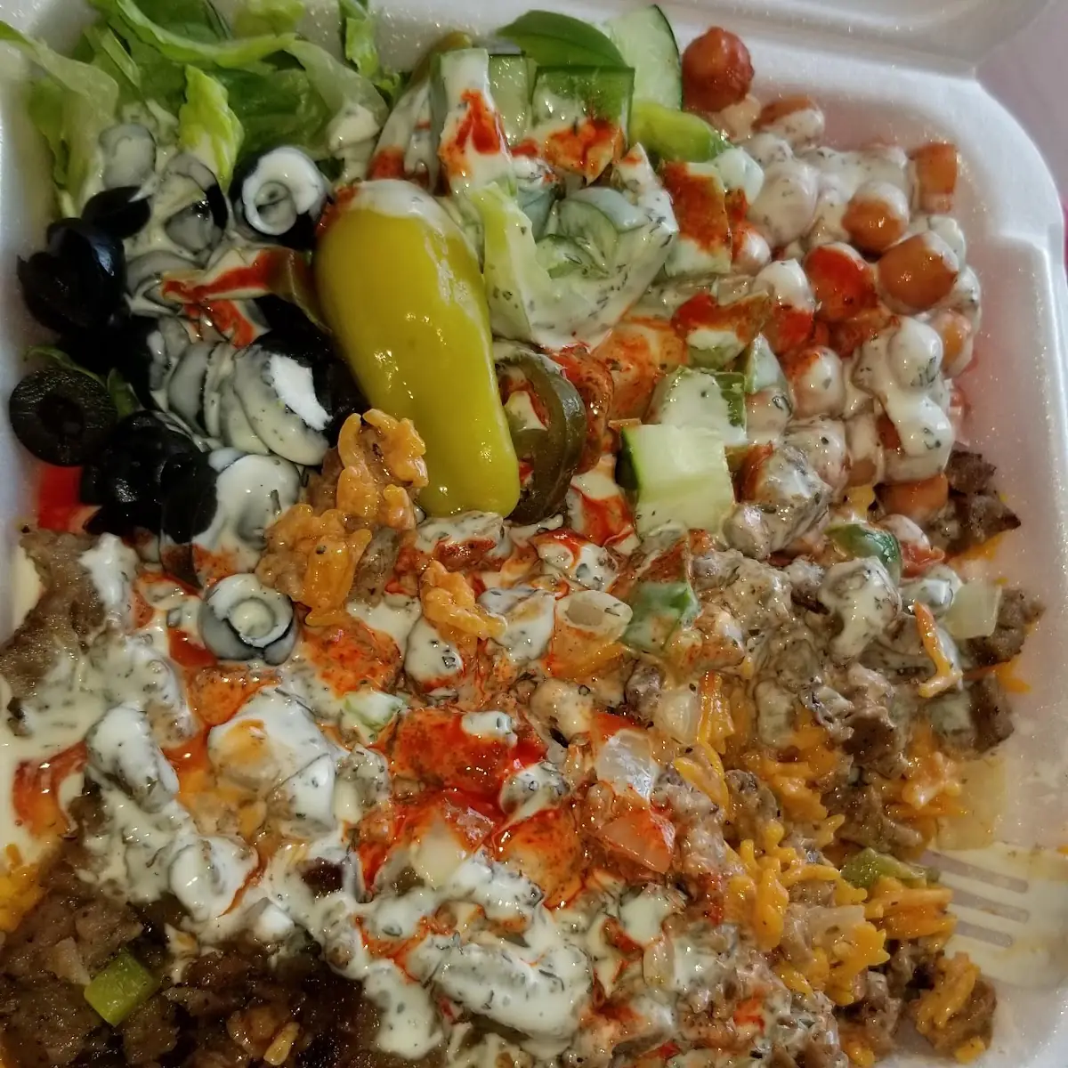 Gyro over Rice and Side Salad