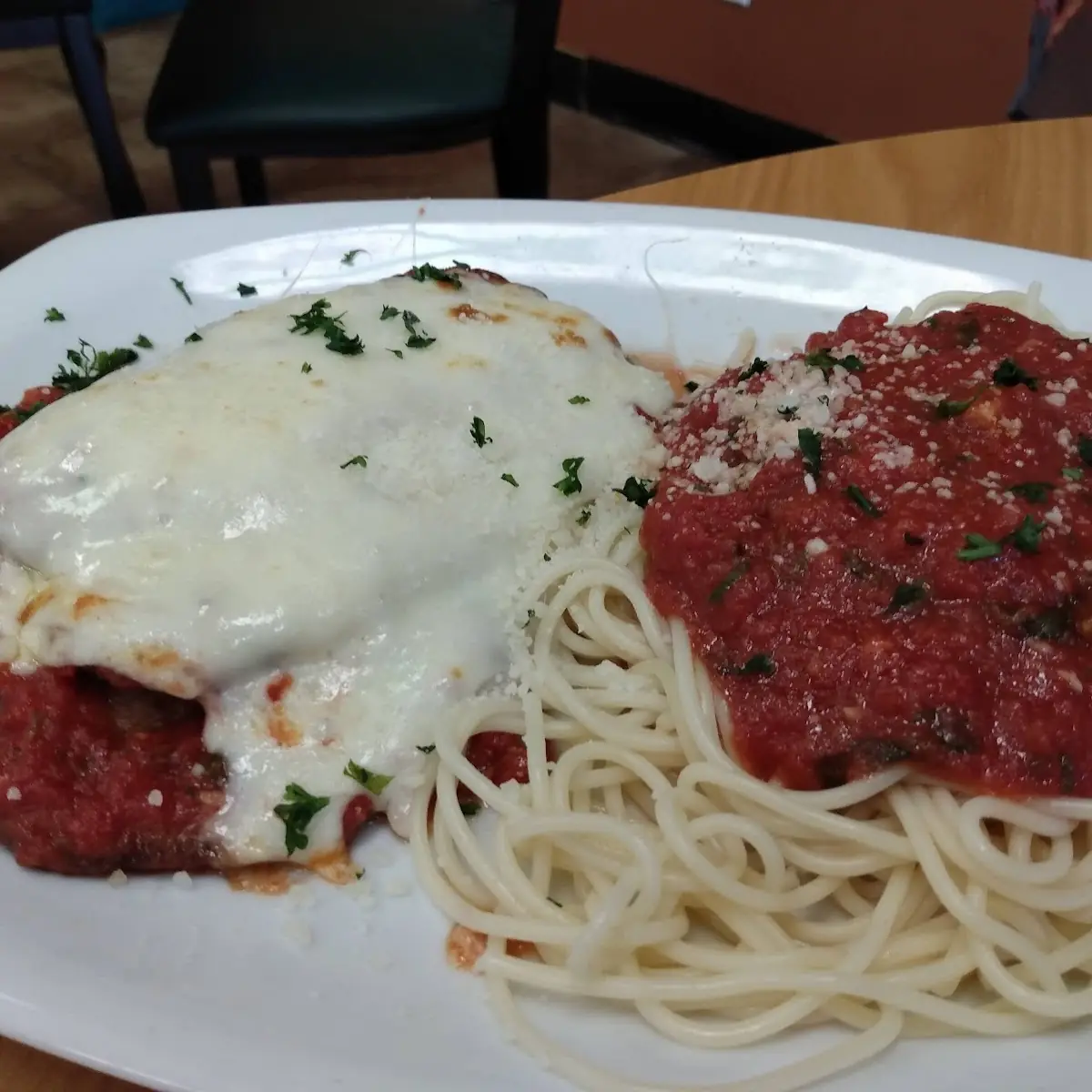 Eggplant Parmesan and Spaghetti