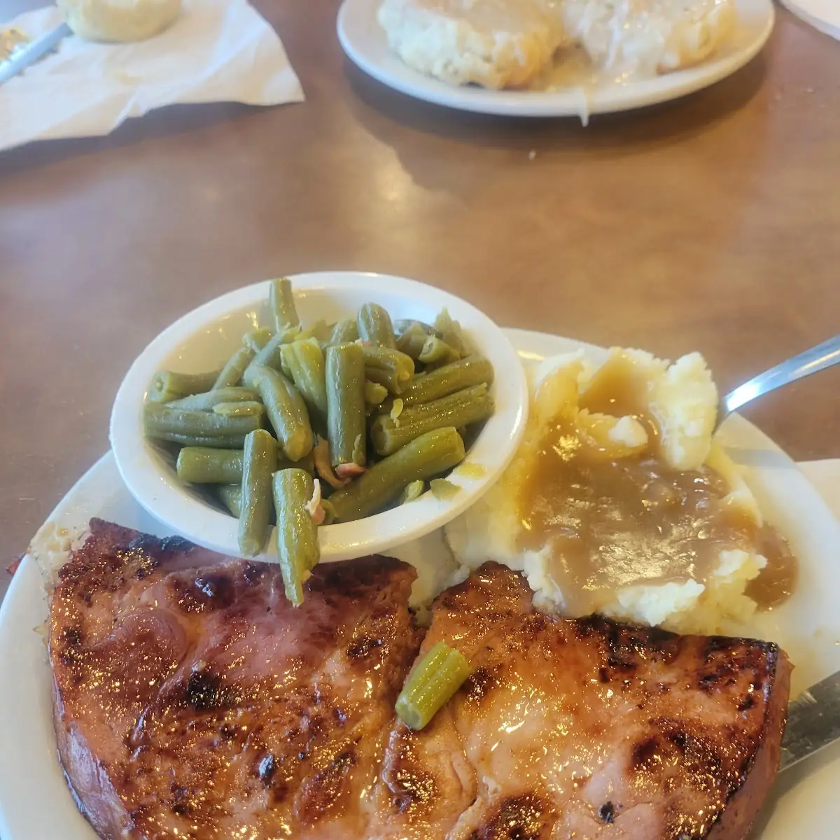 Ham Steak and Mashed Potatoes