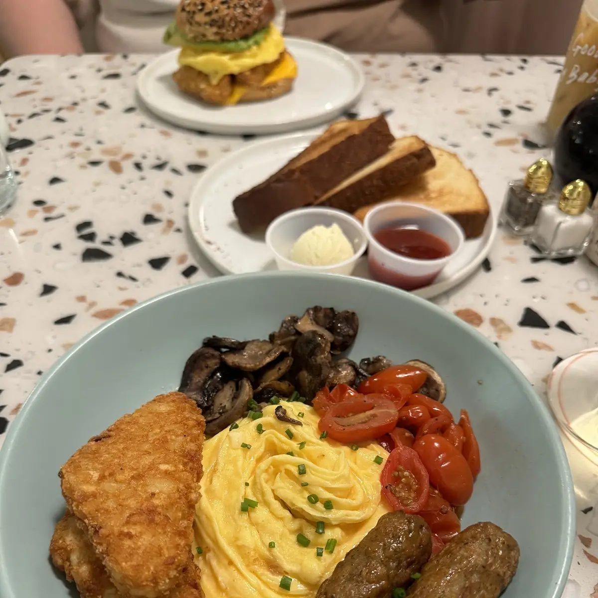 Scrambled Eggs with Sausage and Hash Browns