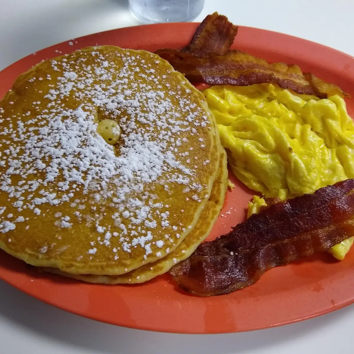 2 Pancakes 2 Eggs with Bacon or Patti Sausage