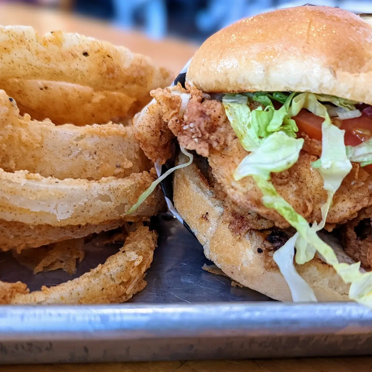 Chicken Fried Steak Sandwich and Onion Rings