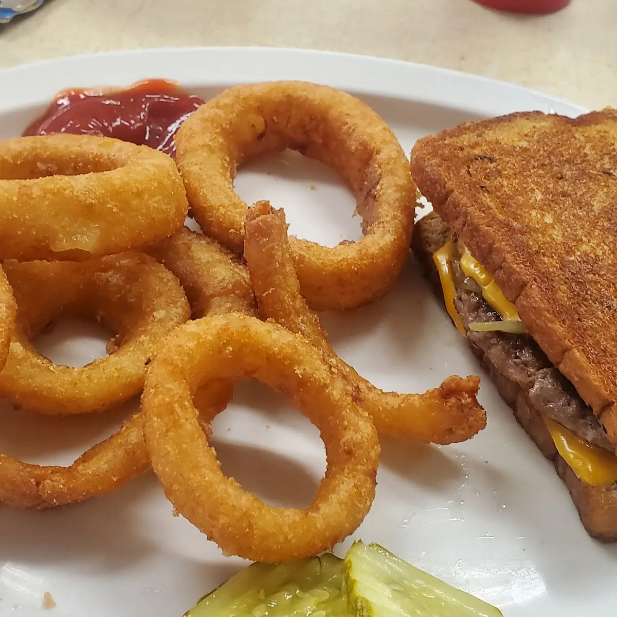 Patty Melt and Onion Rings
