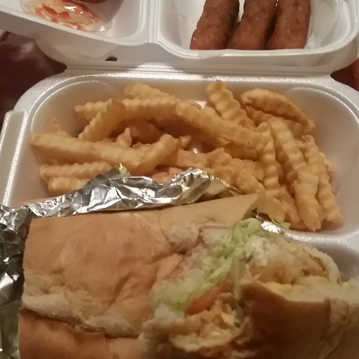 Mozzarella Sticks and Shrimp PO Boy