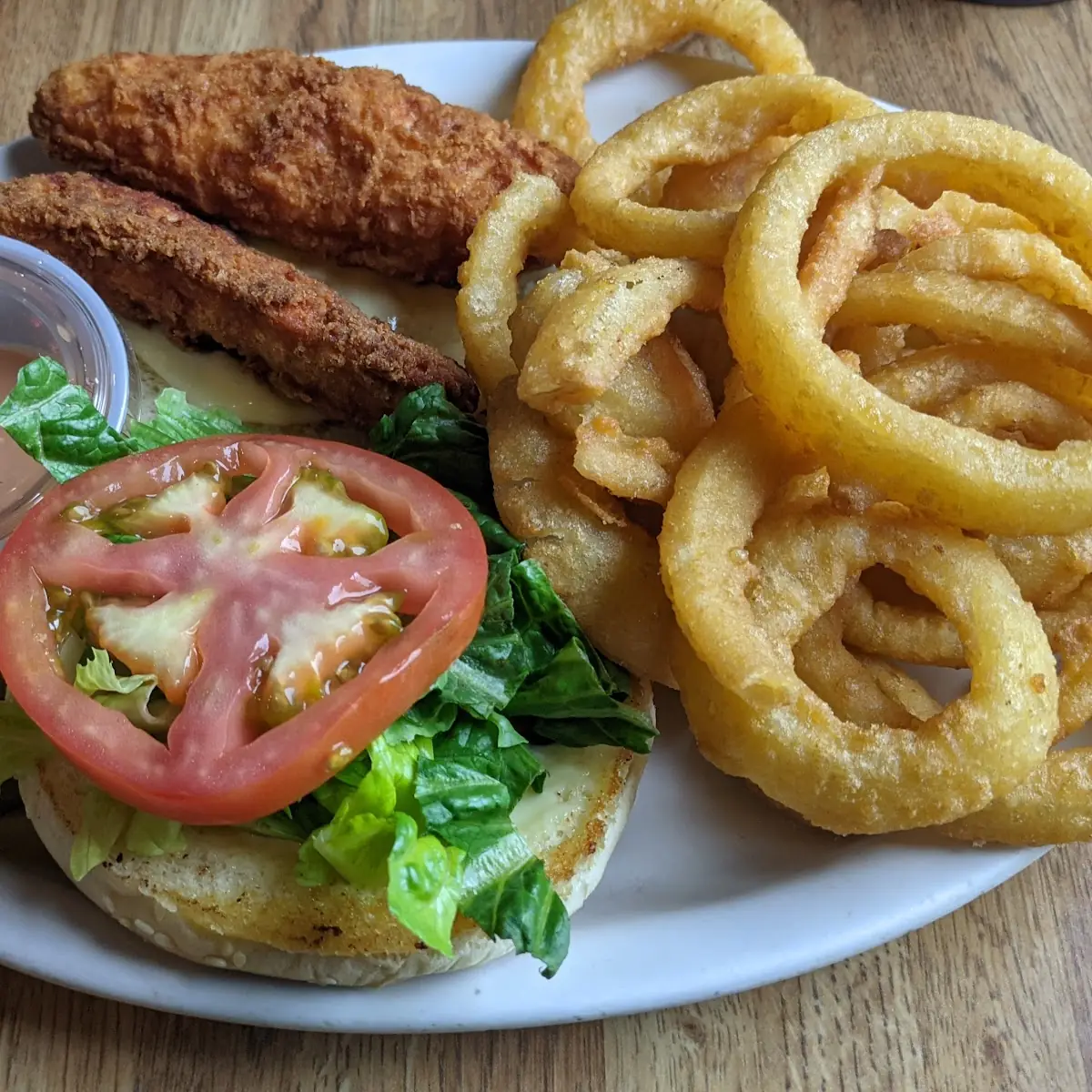 Chicken Sandwich and Onion Rings