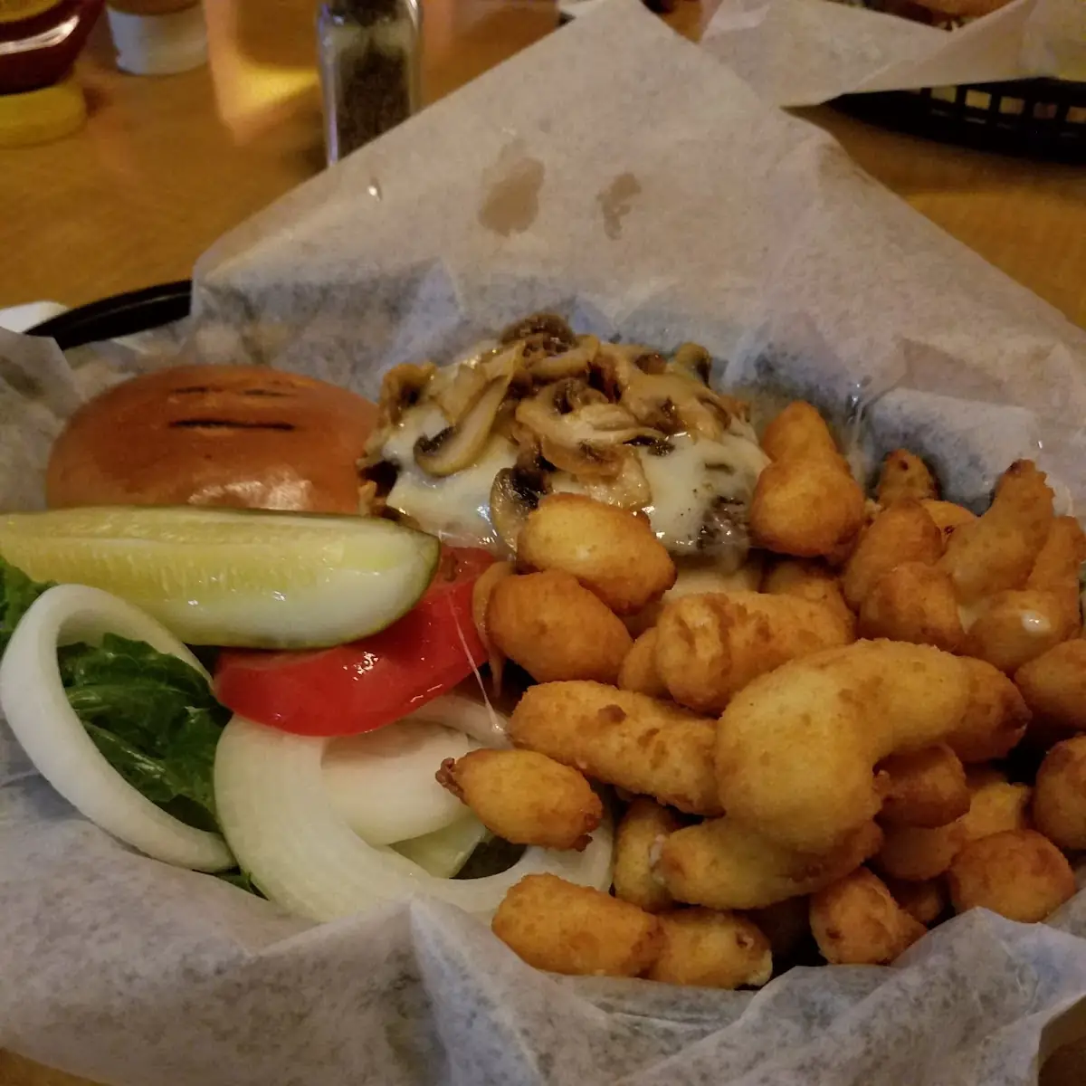 Shroom Burger and Cheese Curds