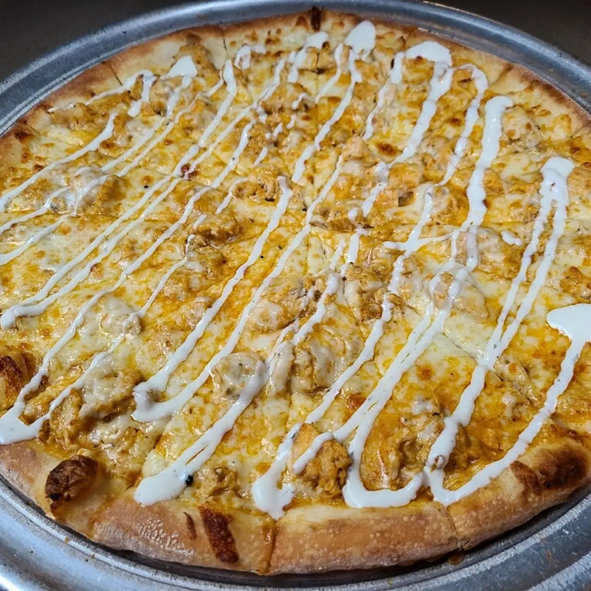 Buffalo Chicken with Blue Cheese and Ranch Pizza