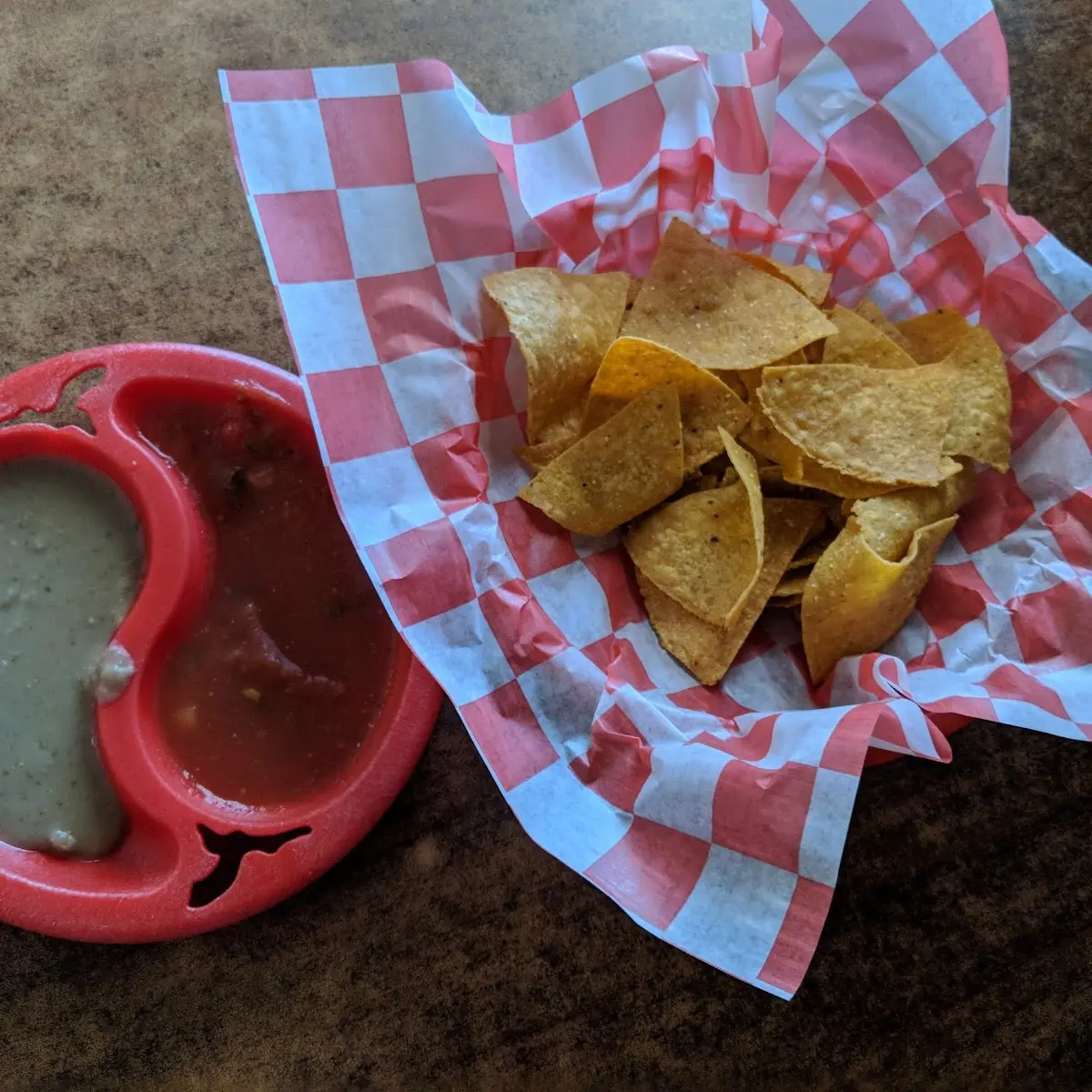 Chips Salsa and Refried Beans