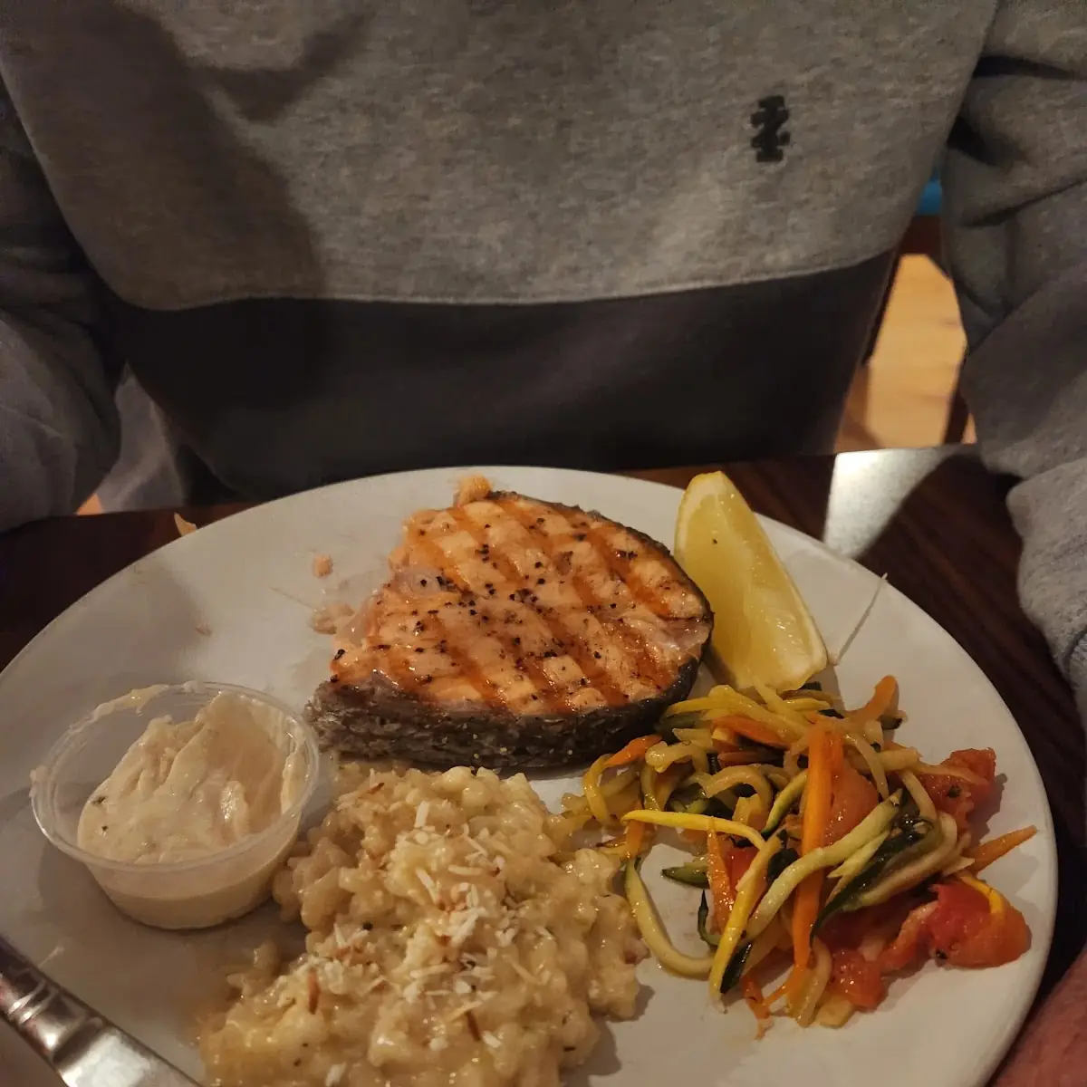 Grilled Salmon Steak with Veggies & Coconut Risotto