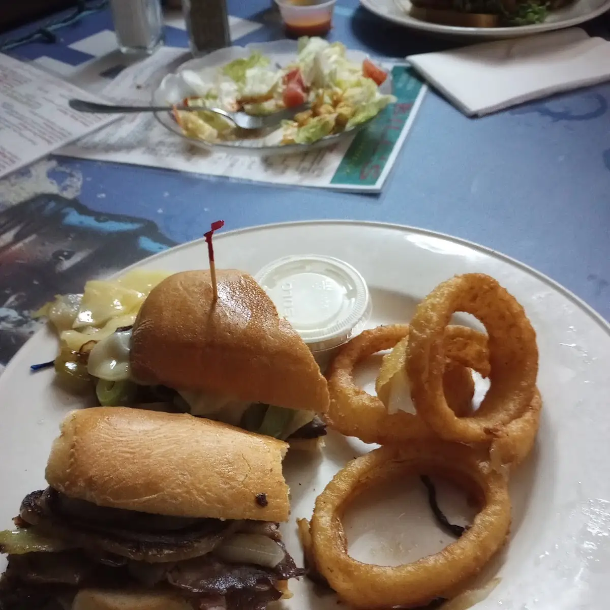 Philly Cheese Steak Sandwich with Onions Rings