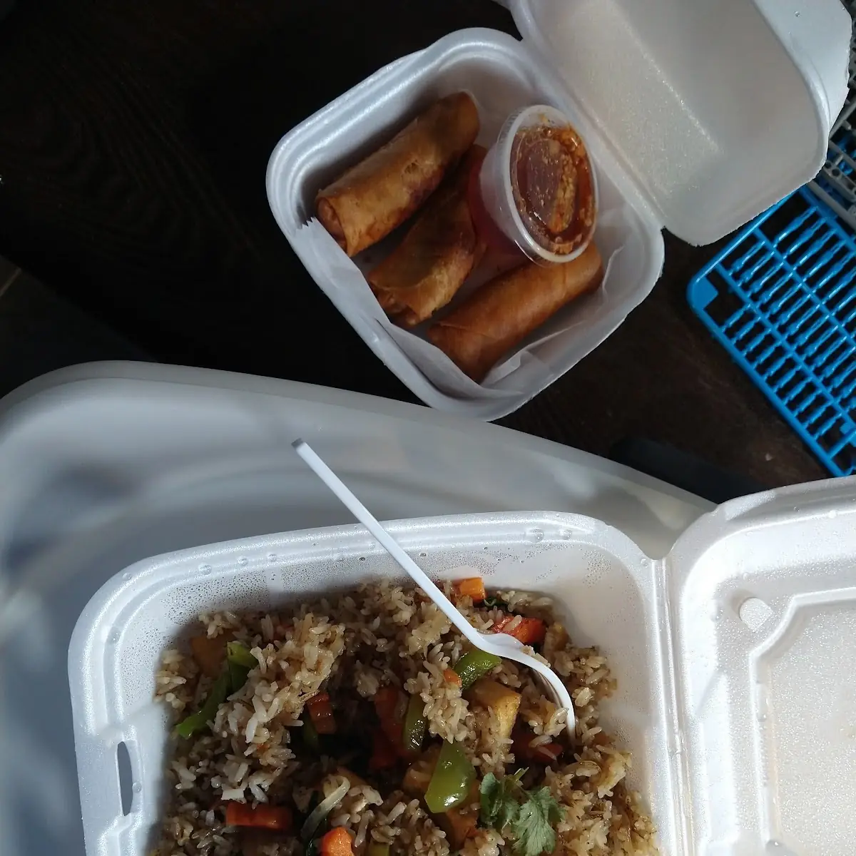 Tofu Basil Fried Rice and Vegetable Egg Roll