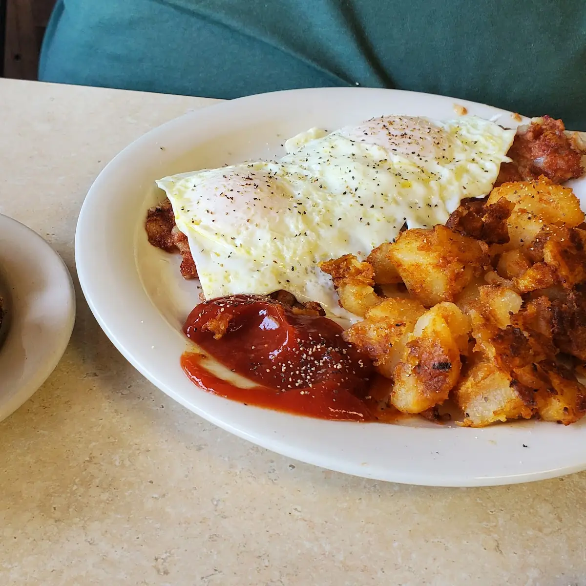 Corned Beef Hash and Eggs over Easy with Rye Toast