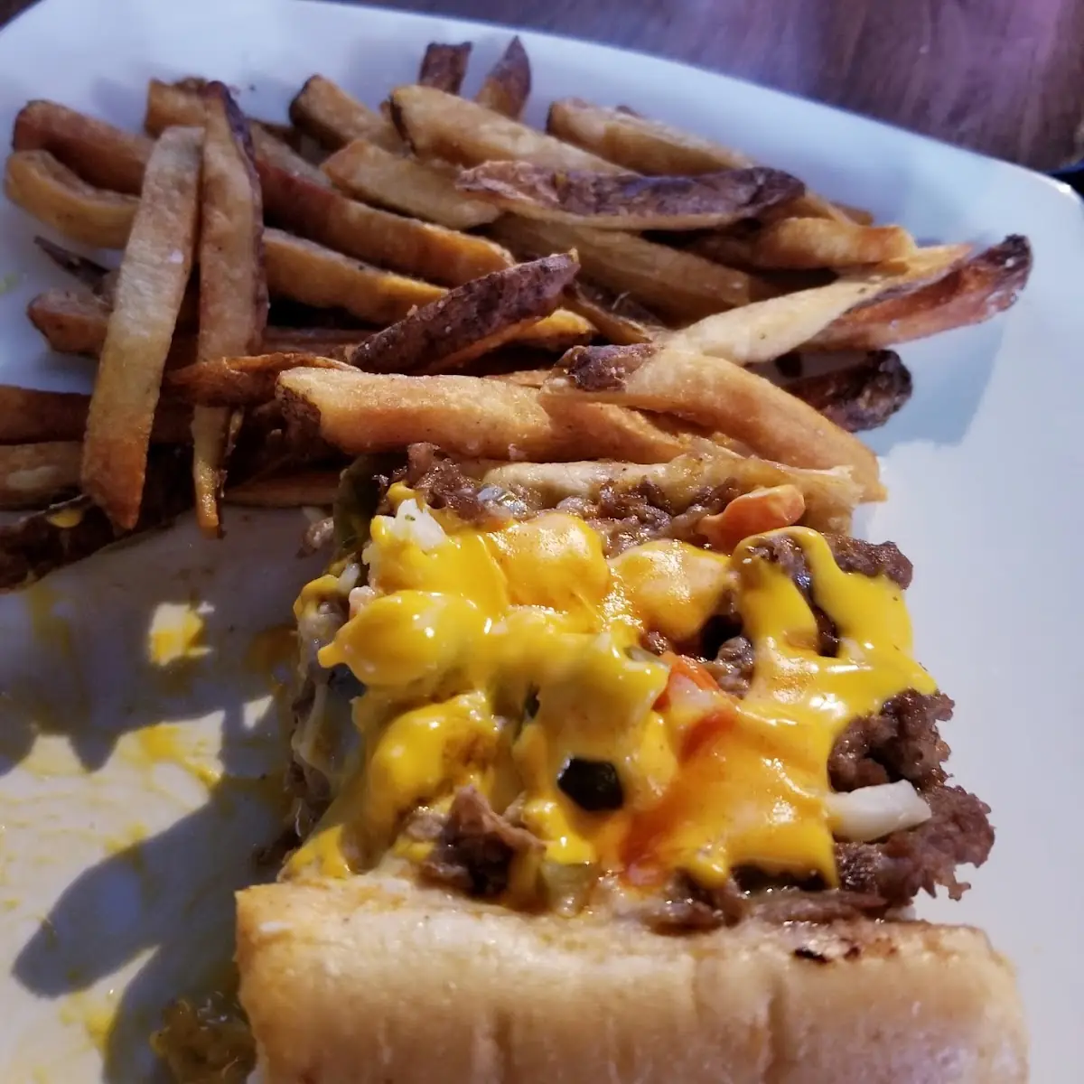 Philly Cheese Steak with Nacho Cheese and Giardiniera