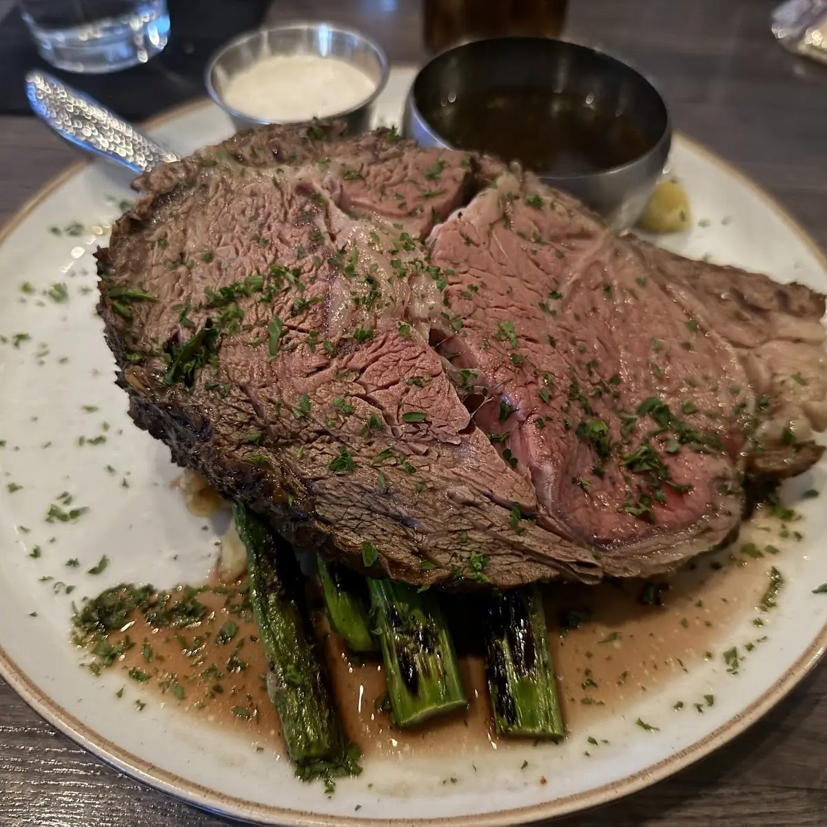 Prime Rib with Mashed Potatoes and Asparagus