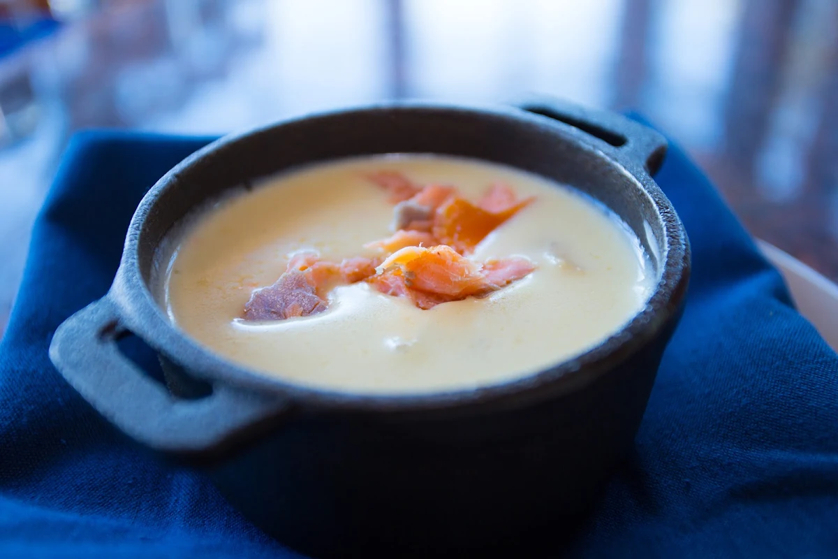 Bourbon Sweet Corn-Smoked Trout Chowder