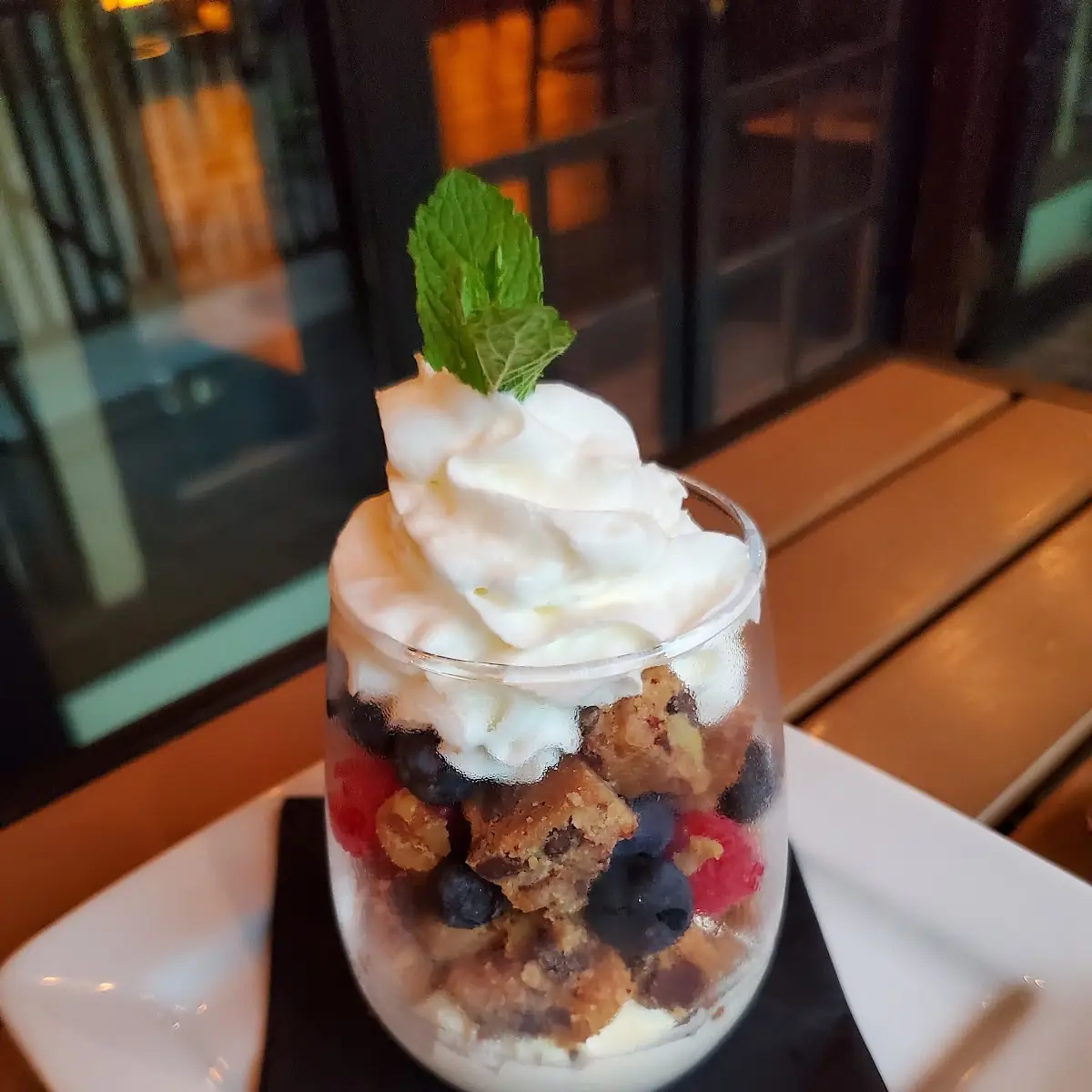 White Chocolate Mouse with Fresh Berries & Blondie Bits