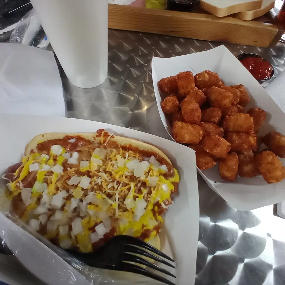Chili Dog with Tator Tots