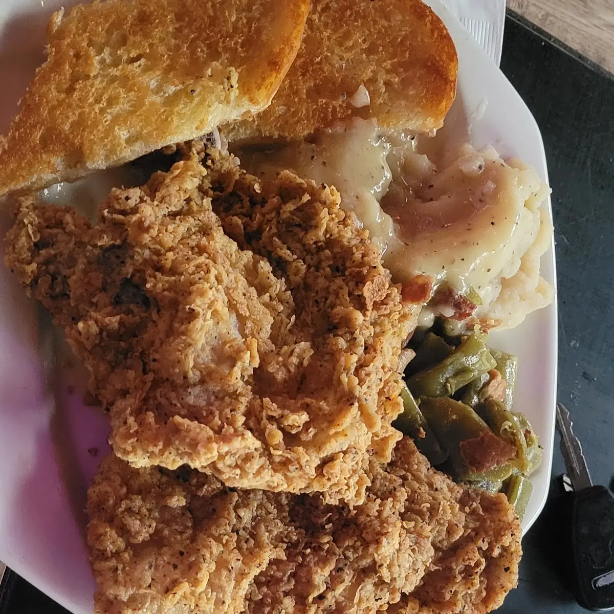 Fried Pork Chop Mashed Potatoes and Green Beans