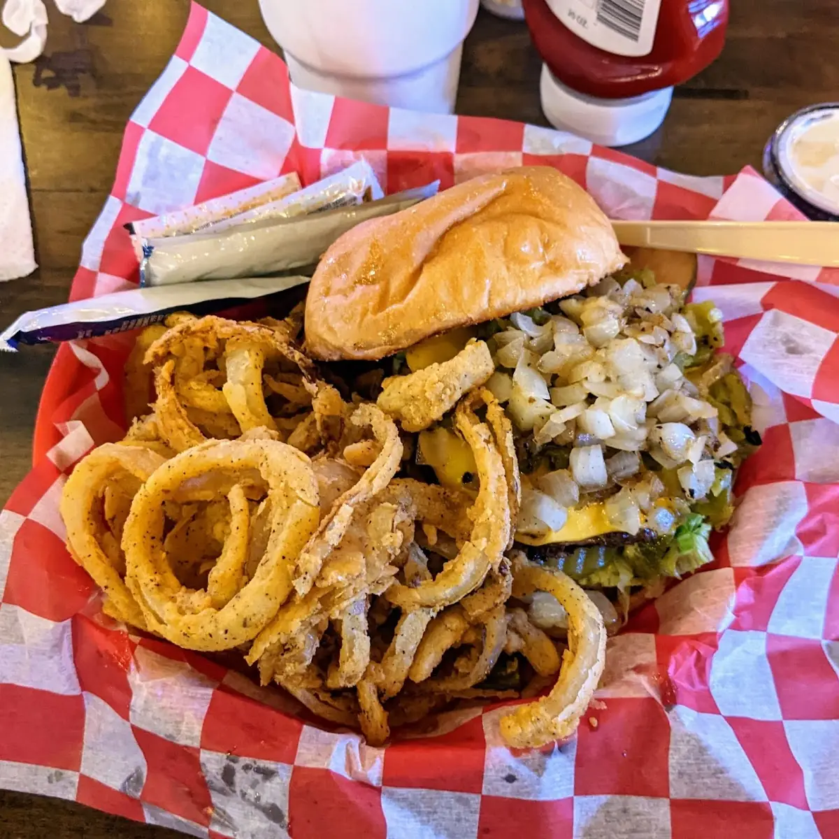 Green Chili Cheeseburger with Grilled Onions