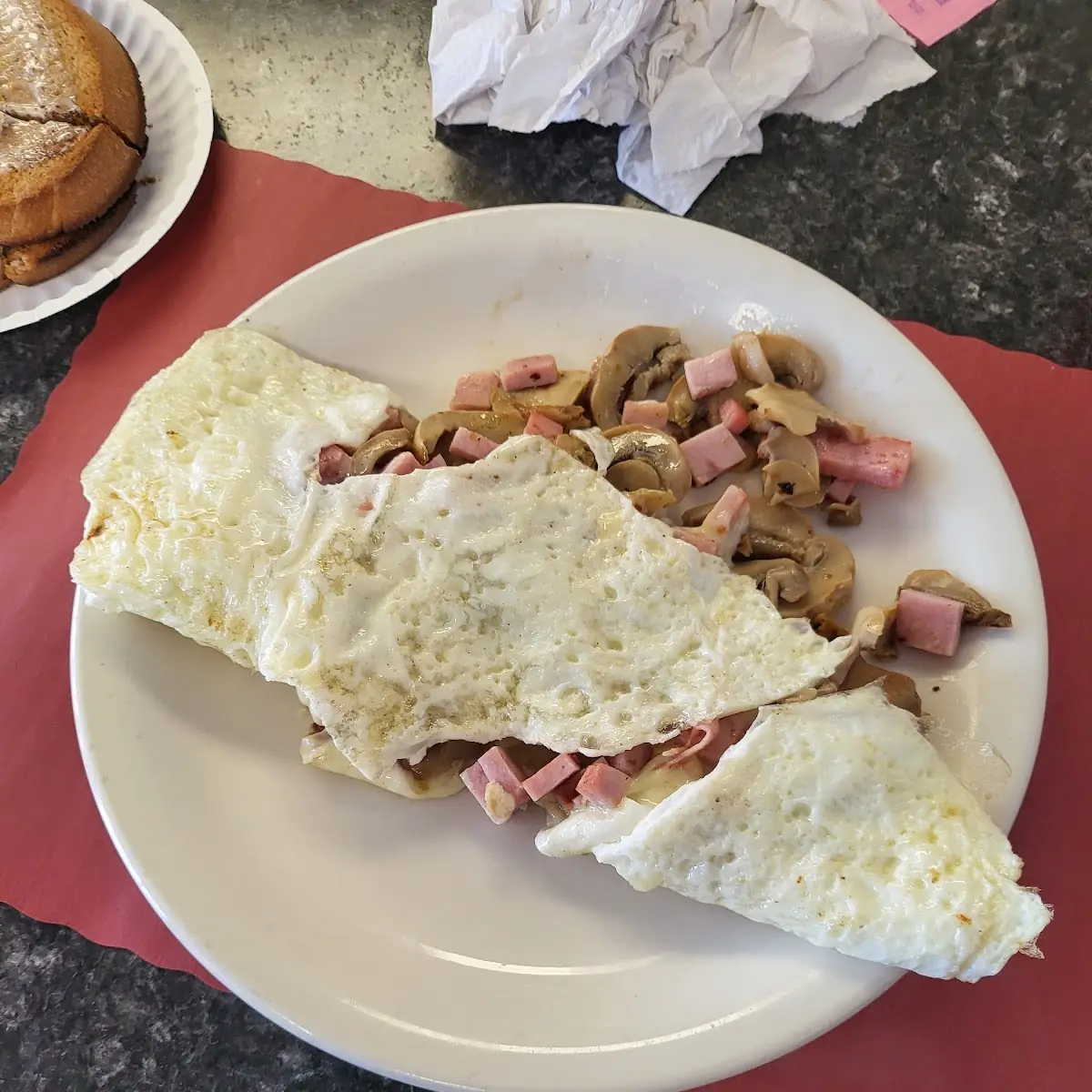Egg White Omelet with Cheese Ham and Mushrooms