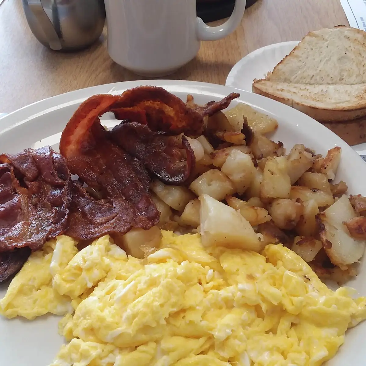 Scrambled Eggs Homefries & Bacon Strips
