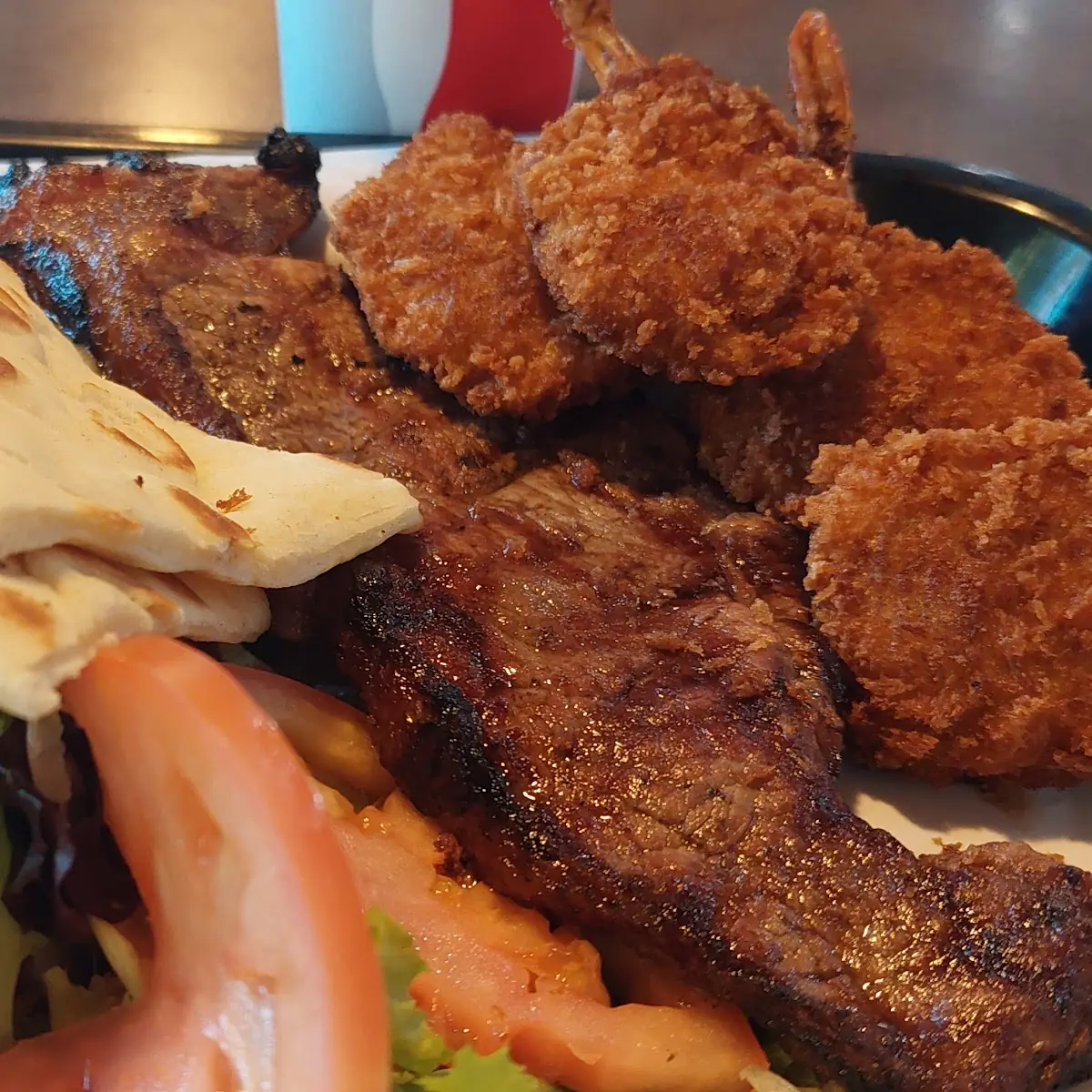 New York Steak w Fried Shrimp