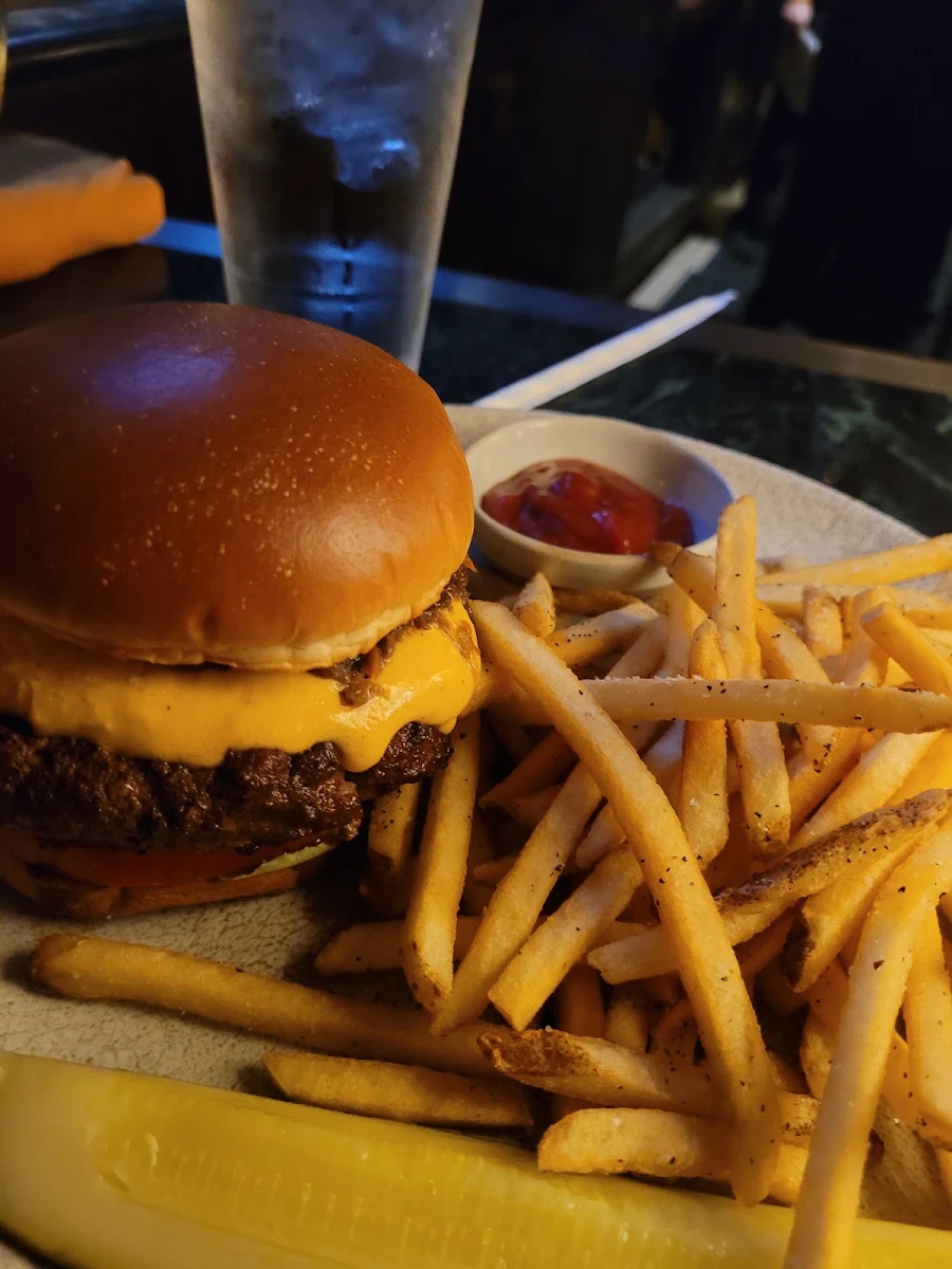 Hamburger and Fries with Cheese