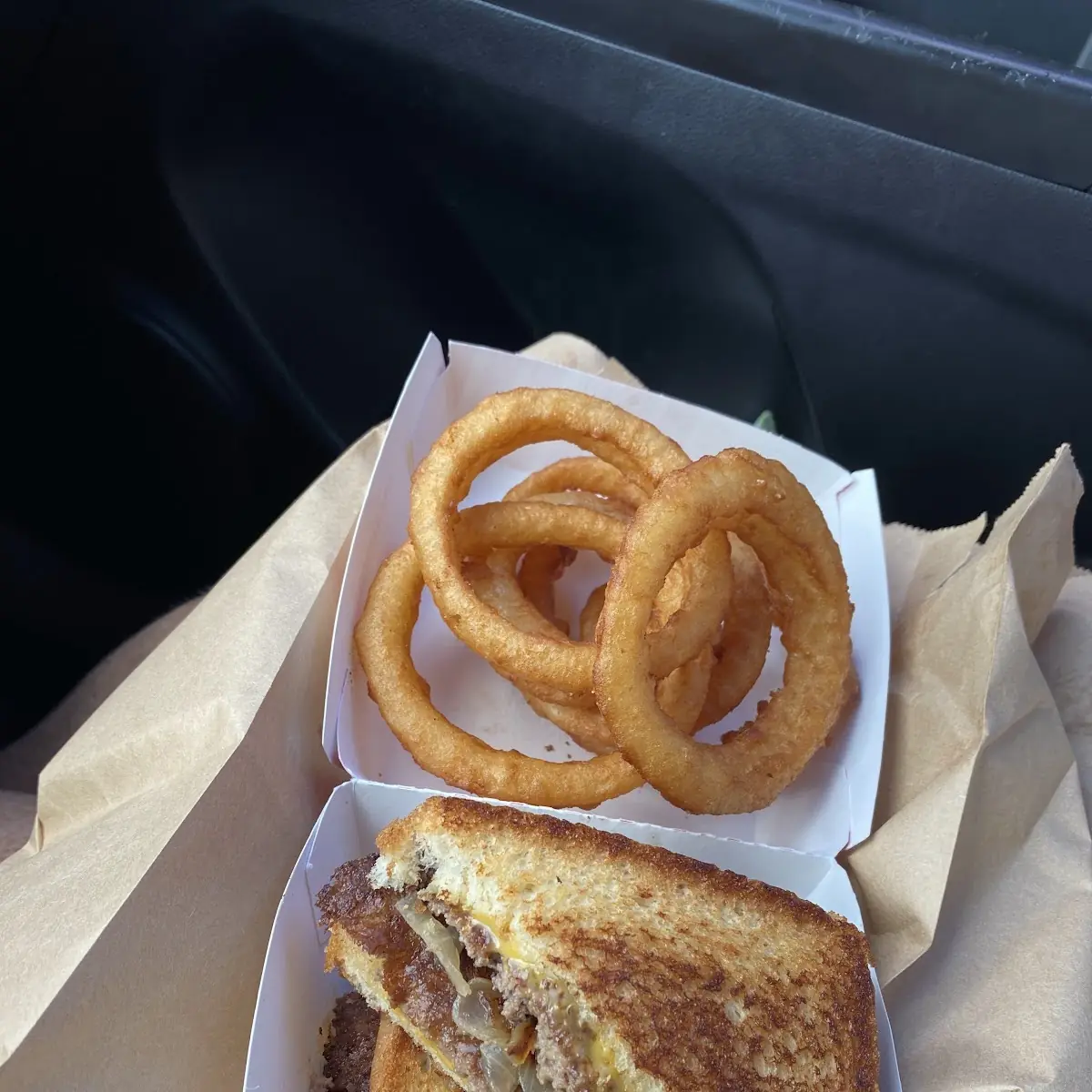Patty Melt with Onion Rings